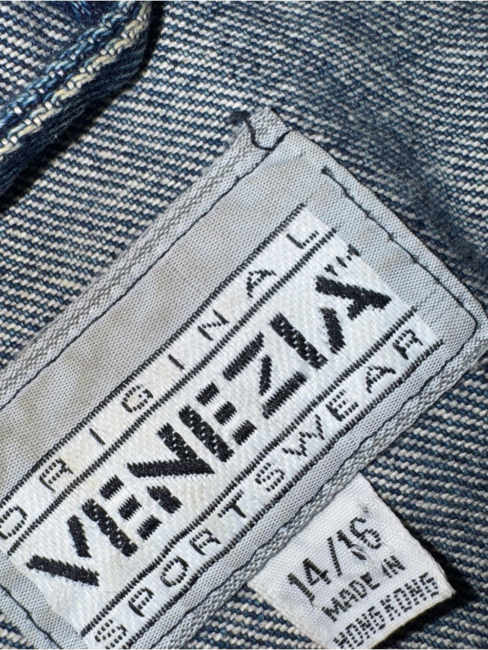 Vintage Venezia Long Trench Denim Jean Jacket coat L XL 14/16 Button Zip Hoodie
